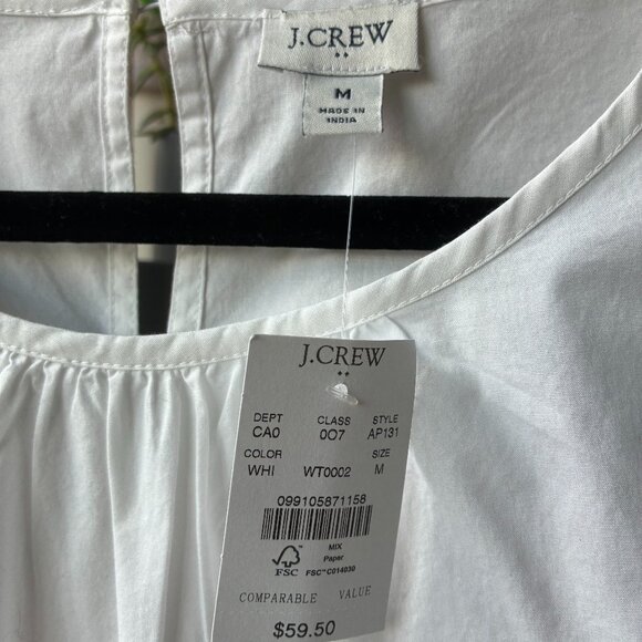 J. Crew NWT White & Blue Embroidered Flutter-Sleeve Blouse Cotton Poplin- Size M - Picture 6 of 8